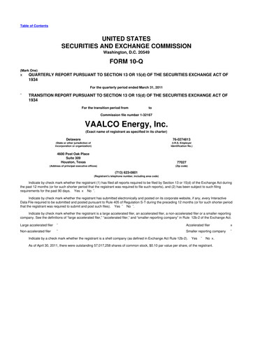 Miniature Vaalco Energy
 10-Q Rapport trimestriel  