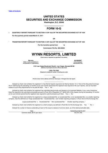 Thumbnail Wynn Resorts
 10-Q Quarterly Report FY2011 