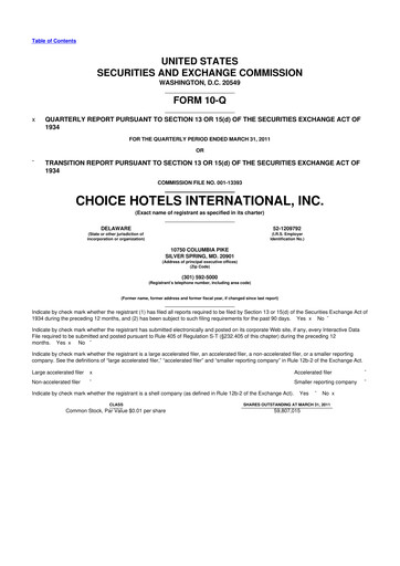 Thumbnail Choice Hotels International 10-Q Quarterly Report FY2011 