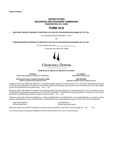 Thumbnail Churchill Downs 10-Q Quarterly Report FY 