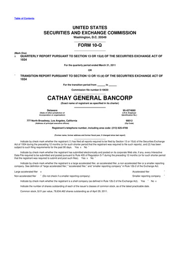 Thumbnail Cathay General Bancorp 10-Q Quarterly Report FY 