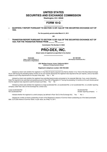 Miniature Pro-Dex 10-Q Rapport trimestriel  