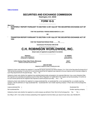 Thumbnail C. H. Robinson 10-Q Quarterly Report FY2011 