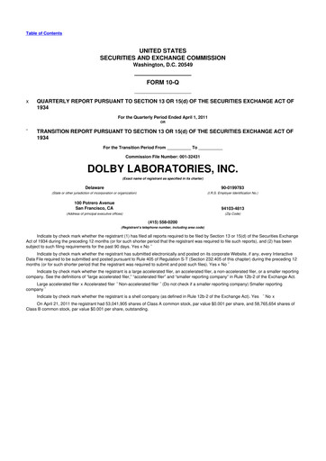 Thumbnail Dolby 10-Q Quarterly Report FY2011 