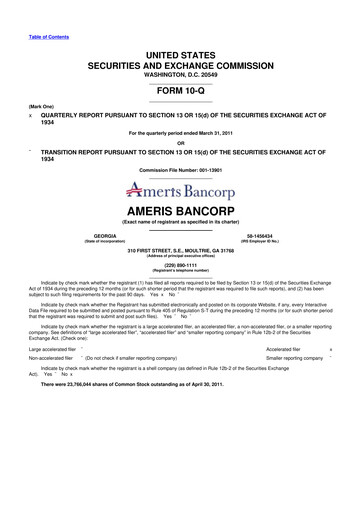 Miniature Ameris Bancorp
 10-Q Rapport trimestriel  