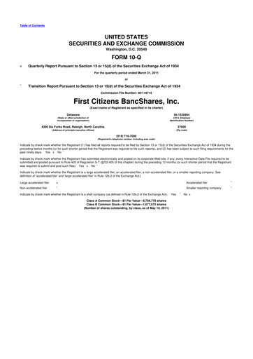 Thumbnail First Citizens BancShares
 10-Q Quarterly Report FY2011 