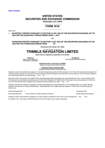 Thumbnail Trimble 10-Q Quarterly Report FY2011 