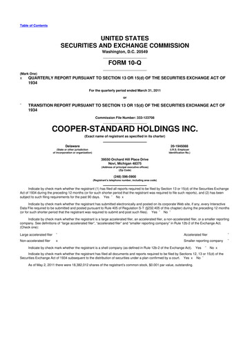 Thumbnail Cooper Standard 10-Q Quarterly Report FY 