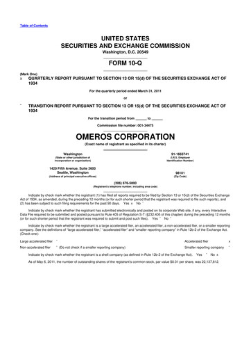Thumbnail Omeros Corporation 10-Q Quarterly Report FY 