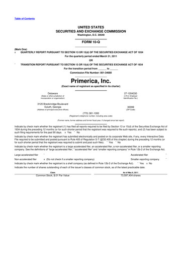 Thumbnail Primerica
 10-Q Quarterly Report FY 
