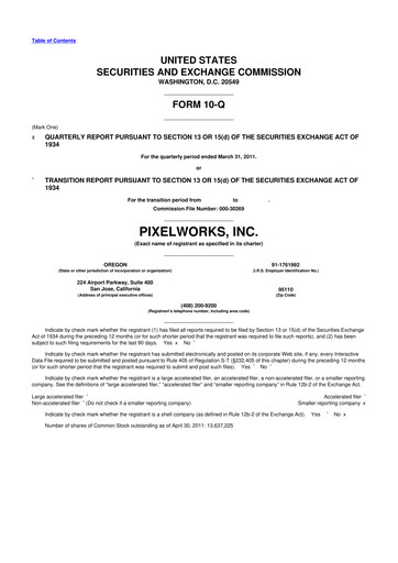 Thumbnail Pixelworks 10-Q Quarterly Report FY 