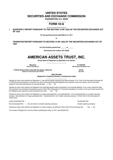 Thumbnail American Assets Trust
 10-Q Quarterly Report FY 