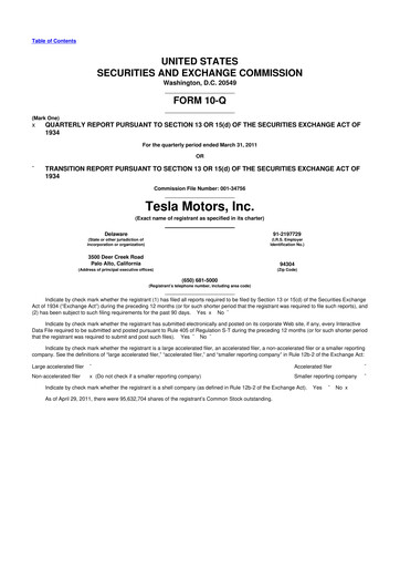 Thumbnail Tesla 10-Q Quarterly Report FY 