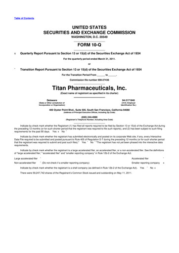 Thumbnail Titan Pharmaceuticals
 10-Q Quarterly Report FY 