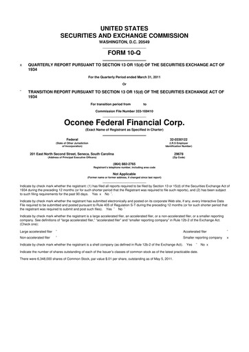 Thumbnail Oconee Federal Financial 10-Q Quarterly Report FY 