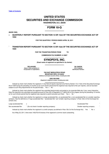 Thumbnail Synopsys 10-Q Quarterly Report FY2011 