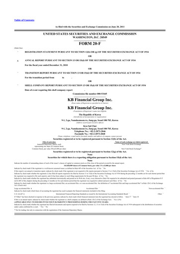 Thumbnail KB Financial Group 20-F Annual Report 