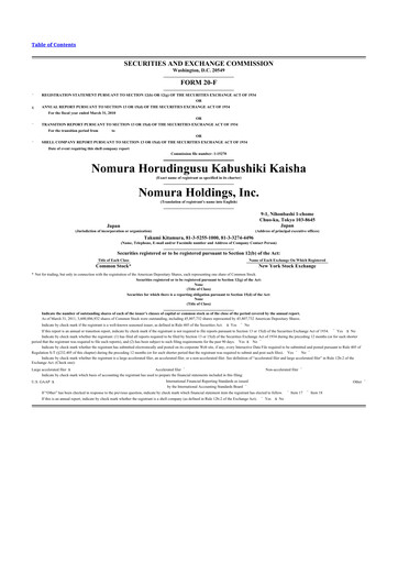 Thumbnail Nomura Holdings 20-F Annual Report 