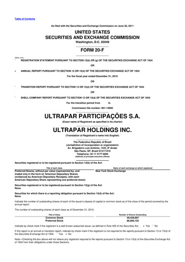 Thumbnail Ultrapar Participacoes 20-F Annual Report 