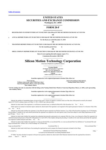 Thumbnail Silicon Motion
 20-F Annual Report 