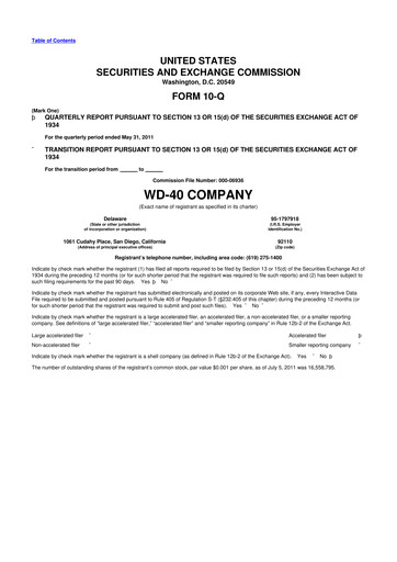 Miniature WD-40 Company
 10-Q Rapport trimestriel  