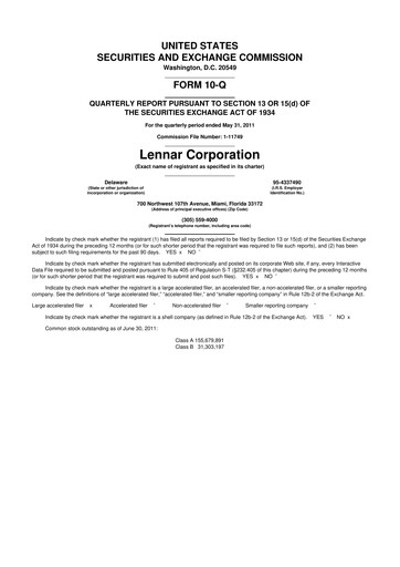Thumbnail Lennar 10-Q Quarterly Report FY2011 