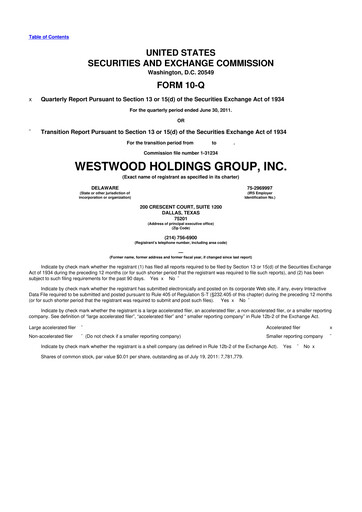 Vorschaubild Westwood Holdings Group 10-Q Quartalsbericht 2011 