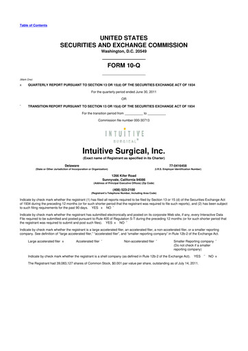 Thumbnail Intuitive Surgical 10-Q Quarterly Report FY2011 