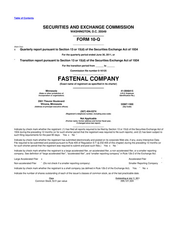 Thumbnail Fastenal 10-Q Quarterly Report FY2011 