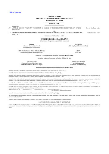 Thumbnail Darden Restaurants
 10-K Annual Report 2011