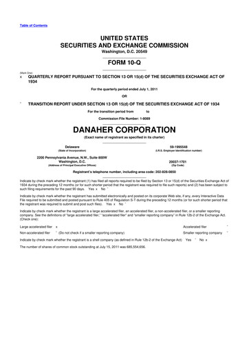 Thumbnail Danaher 10-Q Quarterly Report FY2011 