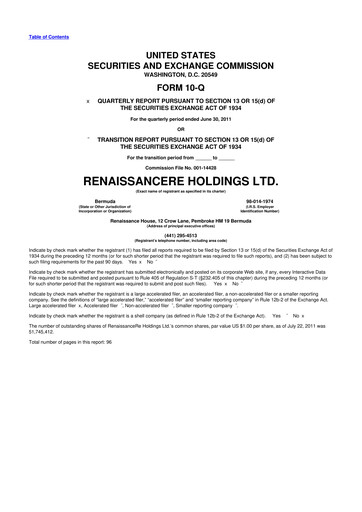 Vorschaubild RenaissanceRe
 10-Q Quartalsbericht 2011 