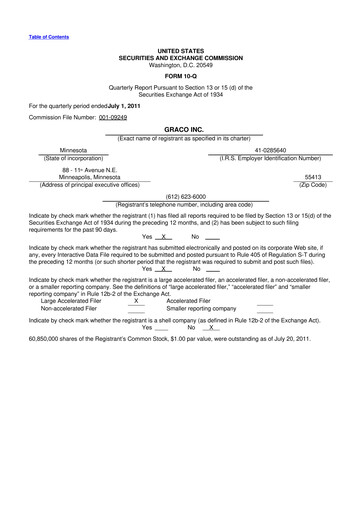 Thumbnail Graco 10-Q Quarterly Report FY2011 