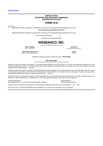 Thumbnail WesBanco 10-Q Quarterly Report FY 