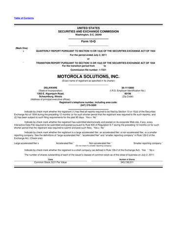 Thumbnail Motorola Solutions
 10-Q Quarterly Report FY2011 