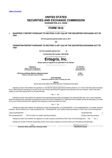 Vorschaubild Entegris 10-Q Quartalsbericht 2011 