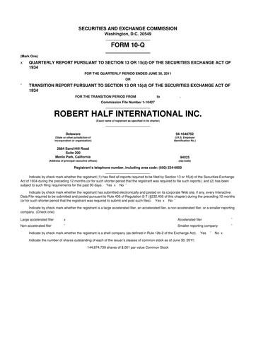 Thumbnail Robert Half 10-Q Quarterly Report FY2011 