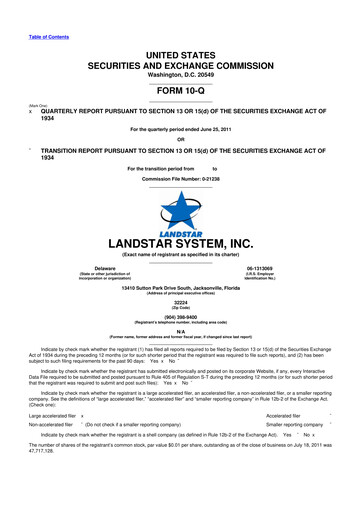 Miniature Landstar System
 10-Q Rapport trimestriel 2011 
