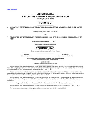 Thumbnail Equinix 10-Q Quarterly Report FY2011 