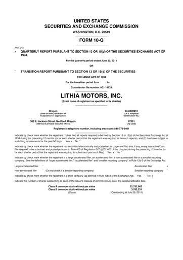 Thumbnail Lithia Motors 10-Q Quarterly Report FY2011 