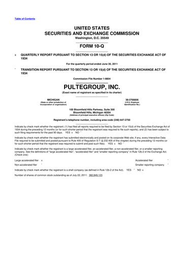 Thumbnail PulteGroup 10-Q Quarterly Report FY2011 