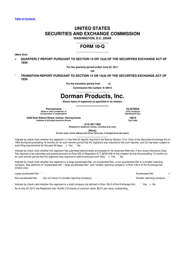 Thumbnail Dorman Products 10-Q Quarterly Report FY2011 