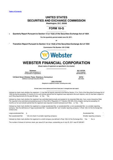 Thumbnail Webster Financial 10-Q Quarterly Report FY2011 