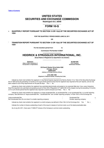 Miniature Heidrick & Struggles

 10-Q Rapport trimestriel 2011 