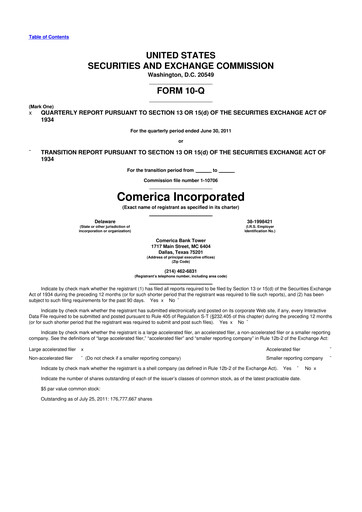 Thumbnail Comerica 10-Q Quarterly Report FY2011 