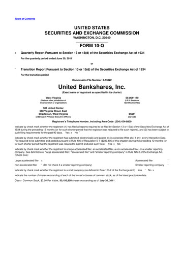 Thumbnail United Bankshares 10-Q Quarterly Report FY2011 