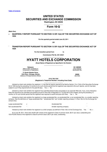 Thumbnail Hyatt Hotels 10-Q Quarterly Report FY2011 