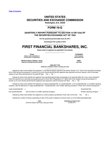 Thumbnail First Financial Bankshares 10-Q Quarterly Report FY2011 