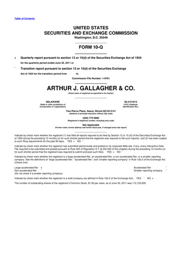 Vorschaubild Arthur J. Gallagher & Co.
 10-Q Quartalsbericht 2011 