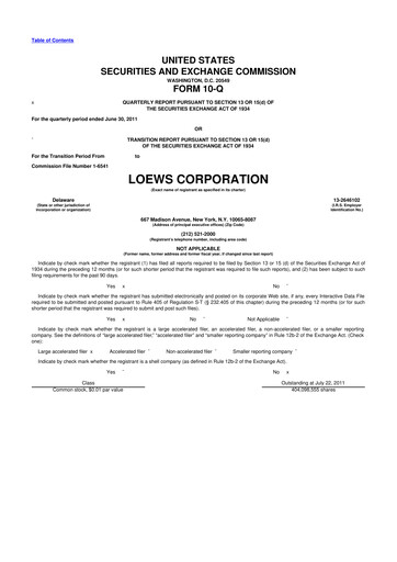 Thumbnail Loews Corporation
 10-Q Quarterly Report FY2011 